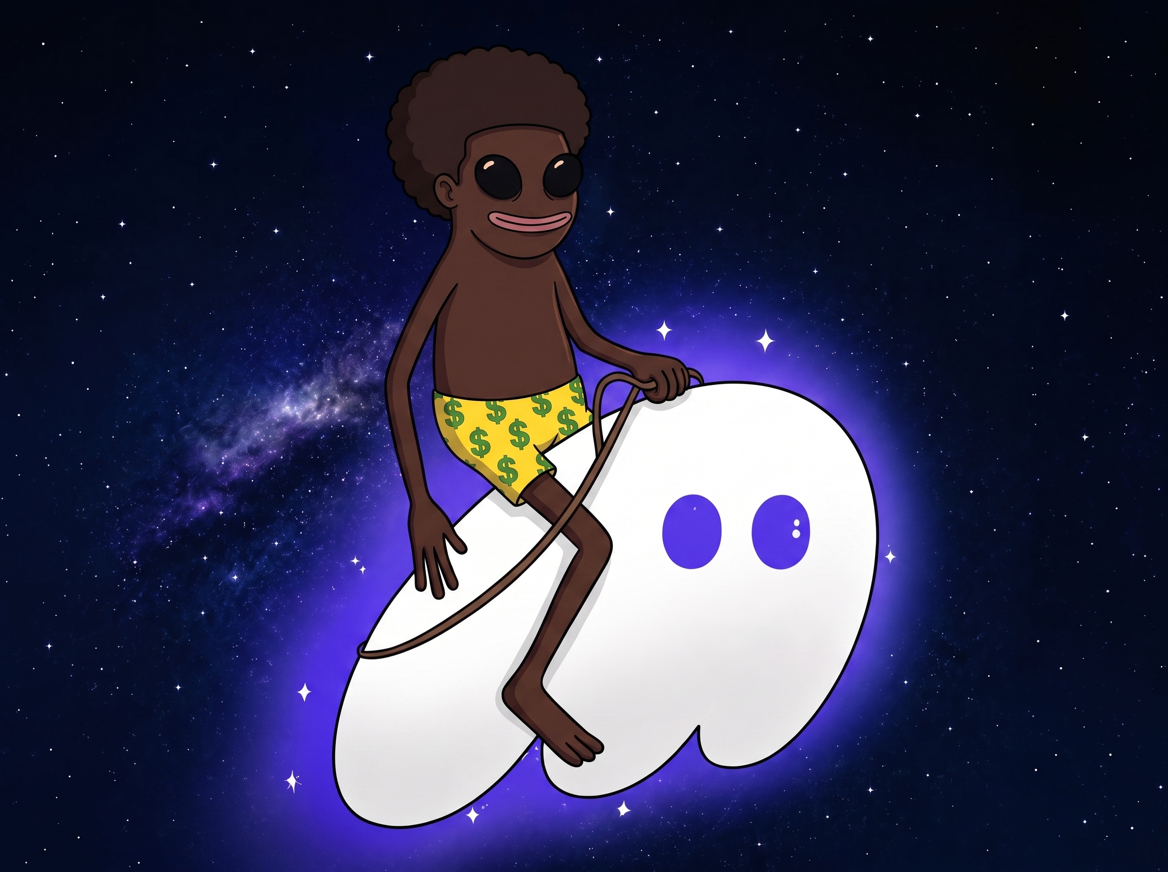 Fwogsem riding a ghost in space